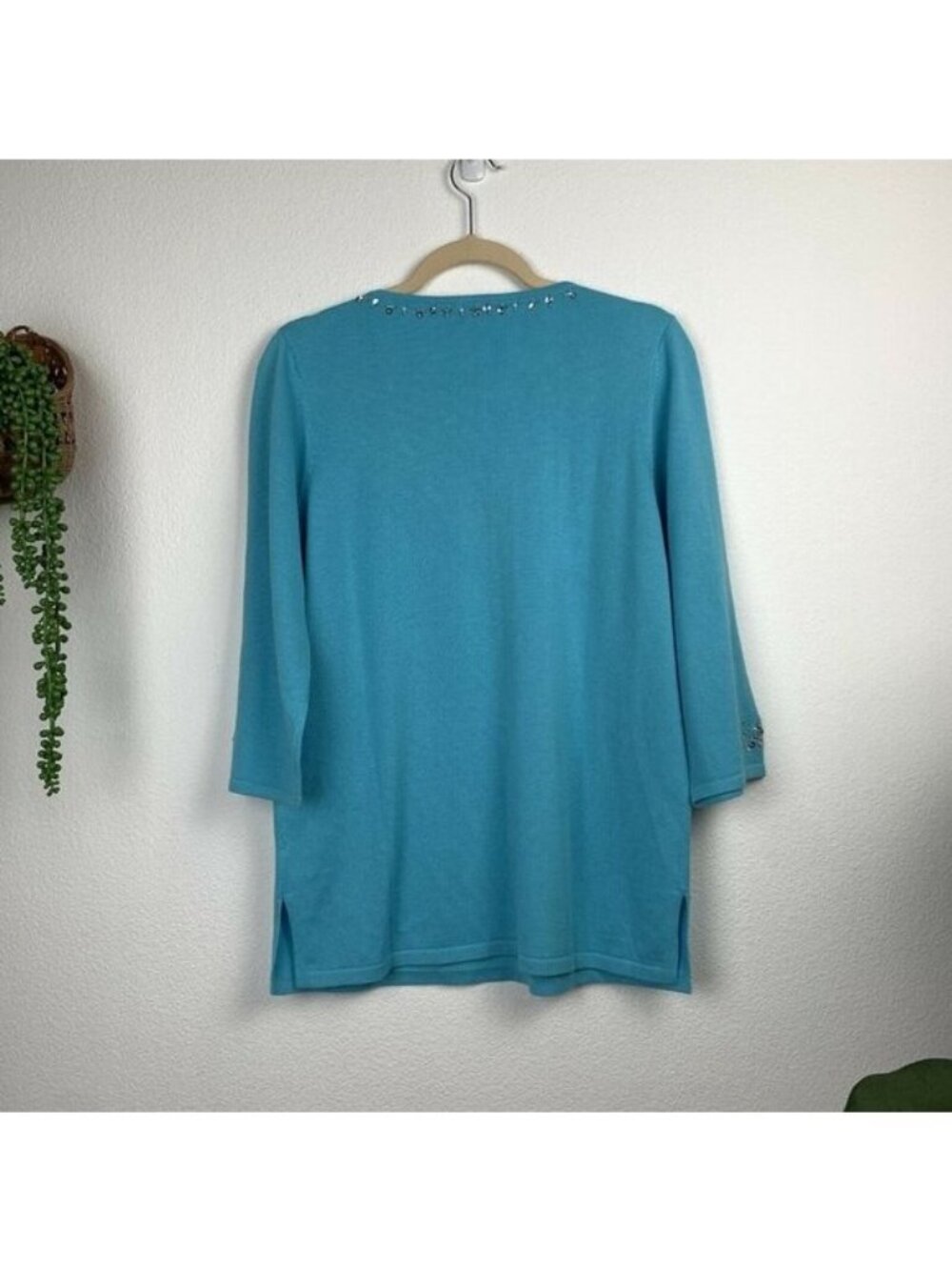 ✨3/$30  Quacker Factory S Blue Snowflake Winter Holidays Embellished Sweater Top - Picture 6 of 6